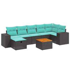 ชุดโซฟาลานบ้านหวายโพลีสีดำ 8 ชิ้นพร้อมชุดเบาะรองนั่งในสวน - Product Image 2