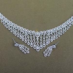 Auri CZ Waterfall Designer Bridal Necklace and Earring Set in Gold - Product Image 4