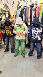Top Trending Fashionable Men Screen Print Logo Tracksuit Streetwear Style Sun Faded & Rhinestone <b>Trouser</b> with <b>Zip</b> Up Hoodie - Product Image 1