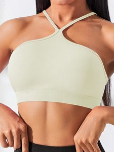 Ladies Seamless Halter Neck Active <b>Top</b> Thin Strap Straight Back Exercise Brassiere High <b>Compression</b> Workout Vest Vendor - Product Image 5