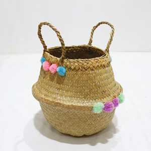 Panier de rangement coloré en feuilles de palmier naturelles avec poignées, panier de rangement multifonction en forme de bol - Product Image 6