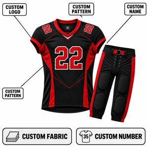 Ensemble d'uniformes de football américain pour hommes, sublimé, col en V, manches courtes, polyester respirant, ajusté, toutes saisons - Product Image 5