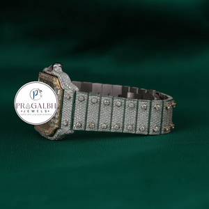 นาฬิกาเพชรหรู Pragalbh Jewels หน้าปัดแบบอาหรับ ตัวเรือนสแตนเลสสตีล ควอตซ์ สำหรับผู้ชายและผู้หญิง ประดับด้วยโมอิสซาไนต์ - Product Image 4