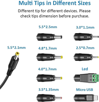 Adaptateur secteur universel AC/DC à tension réglable 12W 3V 4.5V 5V 6V 7.5V 9V 12V pour appareils électroniques domestiques Micro USB