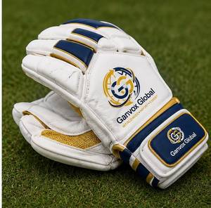 Guantes de Cricket Ganvox Global de Cuero Duradero para Todas las Temporadas, Blanco, Azul y Dorado - Product Image 4