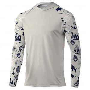 เสื้อเชิ้ตตกปลาแขนยาวมีฮู้ดสำหรับผู้ชาย ลายพิมพ์แนวทะเล ป้องกันรังสียูวี UPF 50 ผลิตจากโพลีเอสเตอร์ - Product Image 1