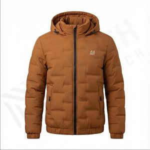 Chaqueta acolchada de alta calidad para hombre, ropa de calle de invierno con logotipo personalizado, cuello levantado con capucha, logotipo personalizable de algodón y nailon transpirable - Product Image 1