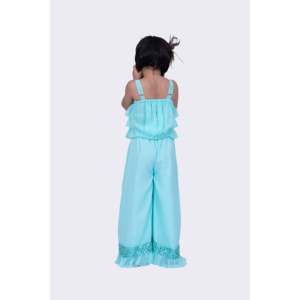 Conjunto de Dos Piezas para Mujer, Top Sin Mangas y Pantalones Palazzo, Bordado en Toda la Prenda, Color Verde Mar, Talla XL - Pedido Mínimo 2 Piezas - Product Image 3