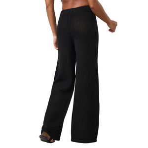 Womens Crochet Knit Straight Casual Solid Beach High Waist Drawstring Regular Fit Summer <b>Swim</b> Cover <b>Trousers</b> Breathable Vacation - Product Image 2