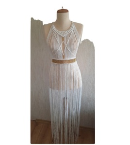 Bachelorette White Wedding Dress for YOUR BRIDE to BE Cotton Hand Woven Festival Clothing Bustier Crop Top Women Macrame Beach <b>D</b> - Product Image 1