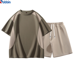Conjunto Deportivo Personalizado para Hombre, Verano, Estilo Casual, Bloques de Color, Cuello Redondo, Holgado, Pantalones Cortos Deportivos, Conjunto de 2 Piezas - Product Image 2