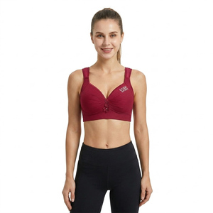 Soutien-gorge de sport sans fil à maintien élevé pour femme, couleur bordeaux, sans couture, froncé, style crop top, pour le fitness - Fournisseur - Product Image 5