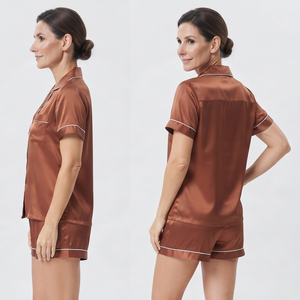 Conjunto de Pantalones Cortos de Satén para Mujer, Camisa de Manga Corta con Botones 100% Seda, Pantalones Cortos de Dos Piezas, Ropa de Dormir Clásica, Pantalones Cortos de Verano para la Noche - Product Image 5