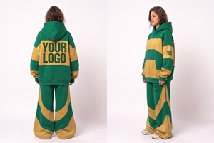 Ensemble de survêtement unisexe personnalisé, écologique, délavé à l'acide, séchage rapide, 20% polyester 80% coton, coupe ample, avec capuche, 2 pièces - Product Image 2