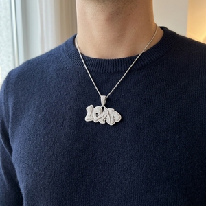 Custom Iced Out Name <b>Pendant</b> with <b>Initial</b> Letter Loop High End Finishing in 925 <b>Silver</b> Diamond Jewellery for Unisex - Product Image 2