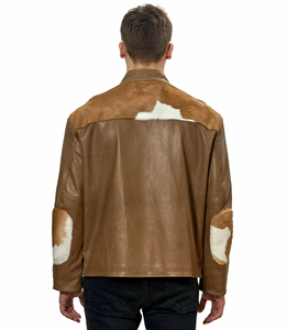 Chaqueta Bomber con Capucha para Hombre, Estilo Occidental, Personalizada con Logotipo, de Cuero y Tela con Pelo de Vaca, Impermeable, Venta al Por Mayor OEM - Product Image 5
