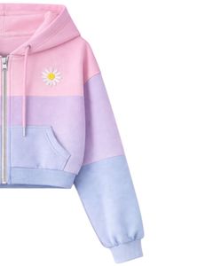 Conjunto de Sudadera Corta con Cremallera y Pantalones Cortos para Mujer, Rosa, Lavanda, Azul, con Estampado de Margaritas, Bolsillos Cargo, Estilo Casual, Poliéster y Algodón, Venta al por Mayor - Product Image 4