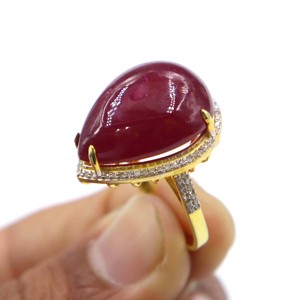 Bague en argent sterling 925 plaqué or avec grenat rouge naturel et diamant, bague cadeau en pierres précieuses, bijoux pour femme - Product Image 4