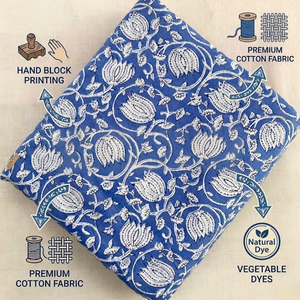 Tela de Algodón Premium con Estampado a Mano en Azul Índigo |   Tinte Vegetal Orgánico, Material Artesanal Floral para Prendas y Decoración del Hogar - Product Image 6