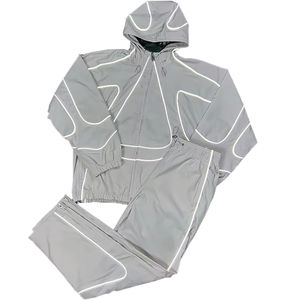 Ensemble survêtement homme coupe-vent imperméable réfléchissant en nylon et polyester avec fermeture éclair, personnalisable avec logo OEM (veste et pantalon) - Product Image 5