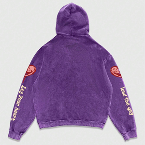 Sudadera con capucha morada personalizada con lavado ácido, gráfico de esqueleto, oversize, de algodón de alto gramaje, estilo vintage - Product Image 2