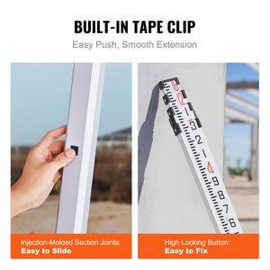 Strumento di Misurazione Altezza con Asta Telescopica in Alluminio da 16 Piedi, Scala Bilaterale e Asta di Livellamento da 1/8 di Pollice - Product Image 5