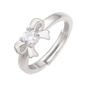 Anillo de Compromiso Elegante y Lindo de Plata de Ley 925 con Zirconia en Forma de Lazo, Corte Brillante Redondo de 0.50 CT, Banda Ajustable para Mujer - Product Image 6