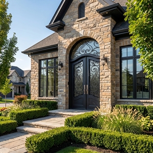 Royal Luxury Modern Wrought Iron Double Entry Door Arched Top Scroll Design Water Resistant Finished Surface for Exterior Use 1 - Product Image 6