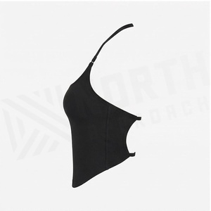 Débardeur sans couture à col halter, noir uni, sans manches, vêtements de yoga, vêtements de sport pour femmes - Product Image 3