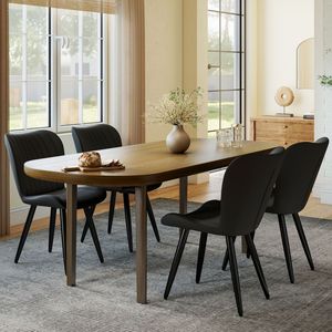 Set di 4 Sedie da Pranzo Moderne Senza Braccioli in Ecopelle PU con Cuscini Spessi e Gambe in Metallo, Sedie Laterali per Cucina e Sala da Pranzo - Product Image 1