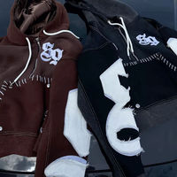 Conjunto de chándal vintage de tela gruesa con pedrería, sudadera con capucha y pantalones acampanados, ropa urbana personalizada