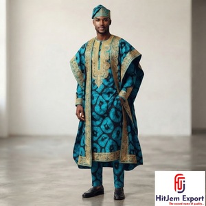 HitJem Export Men's Embroidered Brocade African Wedding Attire Abstract Geometric Pattern Medium Weight Jacquard Fabric - Product Image 1