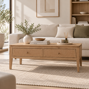 Rectangular Oak Wood Coffee <b>Table</b> <b>With</b> Two <b>Drawers</b> For Modern Home Living Room Furniture OEM Manufacturing - Product Image 1
