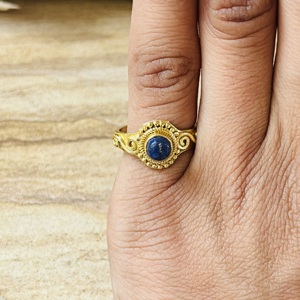 Market Favorite <b>Lapis</b> <b>Lazuli</b> Spiral Design <b>Ring</b> 18k Gold Plated Dainty Brass <b>Ring</b> Statement Vintage Handmade Wholesale <b>Ring</b> - Product Image 6