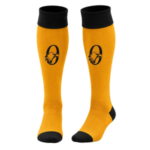 Chaussettes de football montantes Black Hawk Orange avec logo jaune et noir, respirantes, en tricot de spandex et polyester pour adulte - Product Image 1