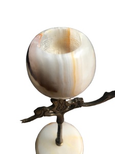 Vintage Onyx & laiton Triple bougeoir, Onyx et laiton bougeoir, sculpté à la main Onyx bougeoir - Product Image 3