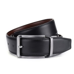 Cinturón de Cuero Genuino para Hombre, de Doble Cara, con Hebilla Giratoria, Color Negro Curry, Diseño Sólido de Dos Capas - Product Image 2