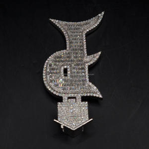 Colgante grueso con letra 'P' de moissanita de corte esmeralda, alfabeto y letra personalizados, de plata de ley 925 chapada en rodio, estilo HipHop para fiesta - Product Image 2