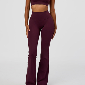 High Waist <b>Flared</b> Leg Yoga <b>Leggings</b> Solid Color Seamless Full Length Spandex Polyester Women's Activewear Pants - Product Image 1