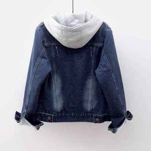 Sudadera con capucha de mezclilla al por mayor para mujer, chaqueta informal de mezclilla ajustada azul, tallas grandes, estilo universitario - Product Image 2