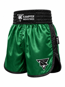 Shorts de boxe de haute qualité pour hommes, en satin vert, séchage rapide, vêtements d'arts martiaux, logo sur le devant, coupe classique, shorts de boxe avec service OEM - Product Image 6