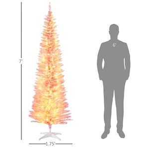 Albero di Natale Artificiale Sottile da 2,1 m con Rami Realistici e Luci LED Bianche Calde, Luci Natalizie a Matita Rosa - Product Image 3