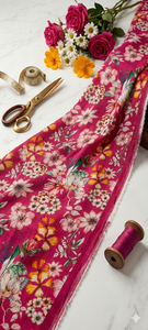 Burgundy Wine and Pastel Pink Floral Botanical Digital Printed Mull Cotton <b>Fabric</b> - Product Image 2