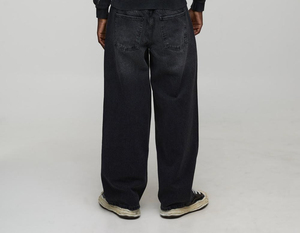 Custom Men's Summer Winter Lightweight Baggy Jeans Straight Fit 100% Cotton Raw Selvedge Denim <b>Pants</b> Button Decoration Solid - Product Image 4