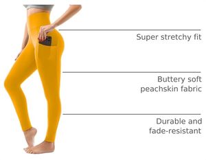 High Waist Seamless Yoga <b>Leggings</b> Women Solid Color Full Length Four Way Stretch With Pockets Yellow - Product Image 2