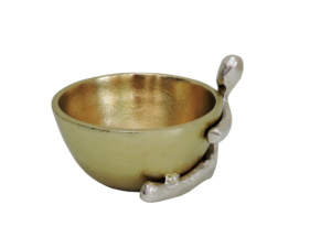 <b>Gold</b> Aluminum Double Bowl Candlestick Holder – Sculptural Human Figure <b>Statue</b> Centerpiece and Artistic Modern Tray Display - Product Image 2