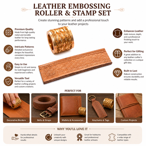 Leather Embossing Roller & Stamp Set for Belts Wallets Keychains | Premium Brass Pattern Embossing <b>Tool</b> for Professional Leather - Product Image 5