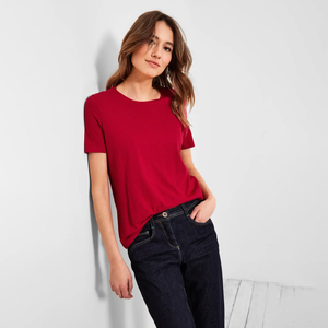 เสื้อยืดคอกลมยาวสีทึบทรงหลวมพรีเมี่ยมสำหรับผู้หญิงผ้าคอตตอนแห้งเร็วถักแบบกำหนดเองเป็นมิตรกับสิ่งแวดล้อม - Product Image 2