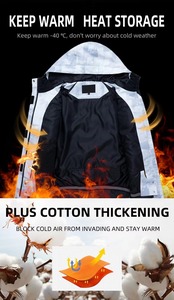 <b>Ski</b> Snowboarding Heated Windproof Waterproof Jacket <b>White</b> Light Grey Abstract Print Hooded Winter <b>Coat</b> Adults Custom Logo OEM - Product Image 4