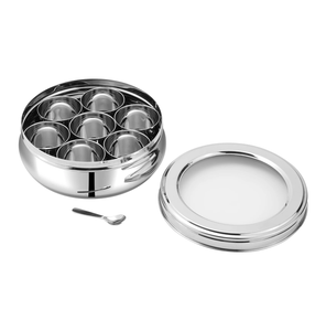 Stainless Steel Masala Dabba Organizer Box with Glass Lid and Spoon for Kitchen Storage - Product Image 2